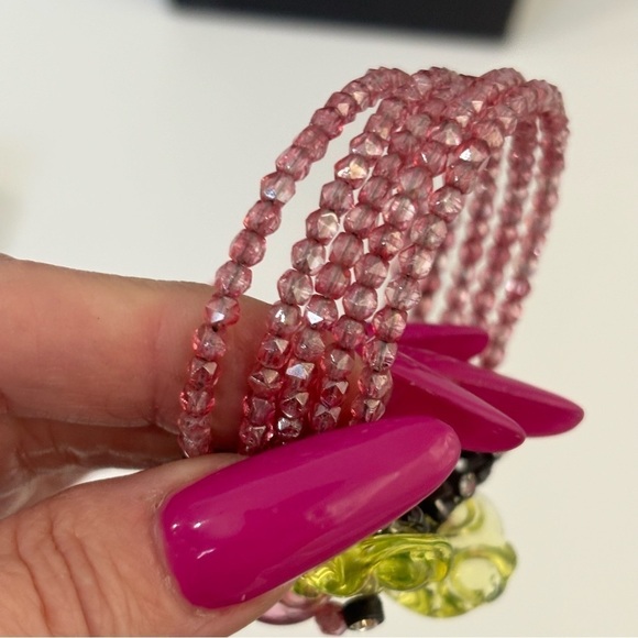 Vintage pink glass crystal, rhinestone lace memory wire unique design - Picture 3 of 10